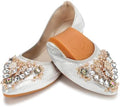 KUNWFNIX Women Ballet Flats Rhinestone Wedding Ballerina Shoes Foldable Sparkly Comfort Slip on Flat Shoes by KUNWFNIX