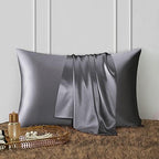 DISANGNI 100% Natural Mulberry Silk Pillow case for Hair and Skin with Hidden Zipper 22 Momme Both Sides Real Silk Pillow Case (2pc King Size 20" x36", Dark Gray) - Image 2