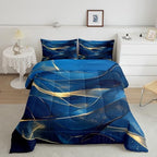 Erosebridal Navy Blue and Gold Comforter Set Full Size,Abstract Marble Aesthetic Bedding Set for Kids Adults Room Decor,Watercolor Abstract Art Quilt Bed Set Modern Style Down Comforter 3Pcs - Image 2