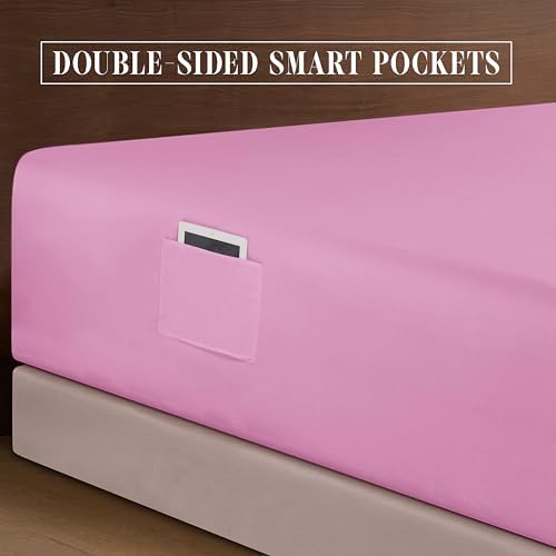 Elegant Comfort 1500 Premium Quality 6-Piece Bed Sheet Set - 18-24 Inch Extra Deep Pocket, Smart Storage Pockets, Wrinkle Free Ultra Soft 6PC Extra Deep Pocket Sheets, Full, Light Pink - Image 6