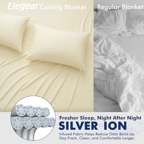 Elegear Silver-Infused Cooling Blanket for Hot Sleepers, Queen Beige - Image 3