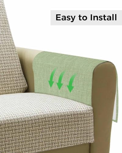 Sofa Armrest Organizer Bedside Caddy, Vintage Sage Green Non Slip Couch Remote Control Holder for Recliner, Farmhouse Retro Beige Solid Color Armchair Caddy with Pocket for Magazine, Phone, 19.7"x35" - Image 4