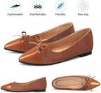 KUNWFNIX Women's Ballet Flats Foldable Classic Crown Rhinestone Slip On Bowknot PU Leather Faux Suede Pointed Toe Comfort Flat Casual Dress Shoes - Image 4