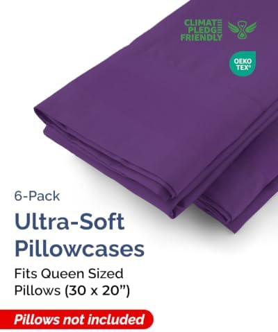 Queen Pillow Cases - 6 Pack Soft Pillowcase Covers - 20" x 30" (Purple) - Image 2