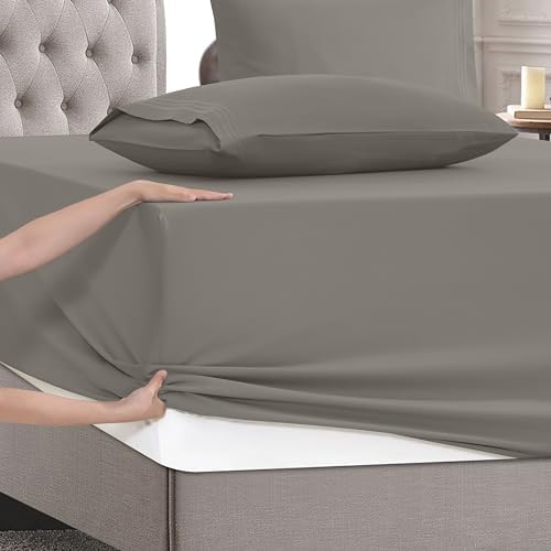 Mocassi Twin XL Size 4-Piece Bed Sheet Set - 1800 Premium Hotel Quality Microfiber 18-24 Inches Extra Deep Pocket Fitted Sheet- Luxury Soft, Breathable, Wrinkle, and Fade Resistant, Gray - Image 5
