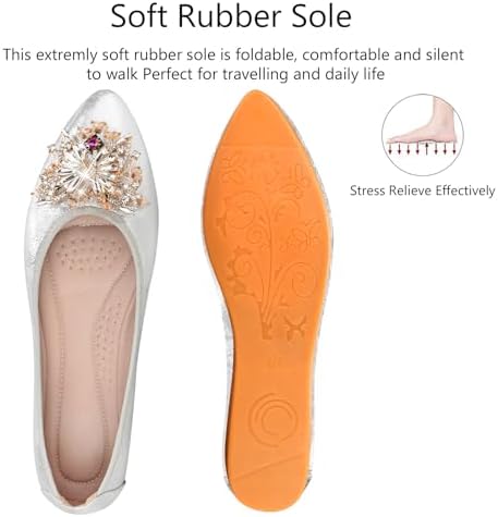 KUNWFNIX Women Ballet Flats Rhinestone Wedding Ballerina Shoes Foldable Sparkly Comfort Slip on Flat Shoes - Image 5