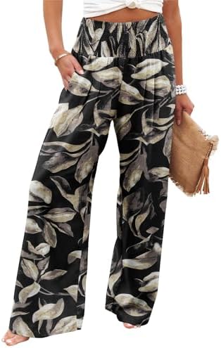 Angerella Womens Elastic High Waisted Palazzo Pants Casual Wide Leg Long Lounge Pant Trousers with Pocket by Angerella