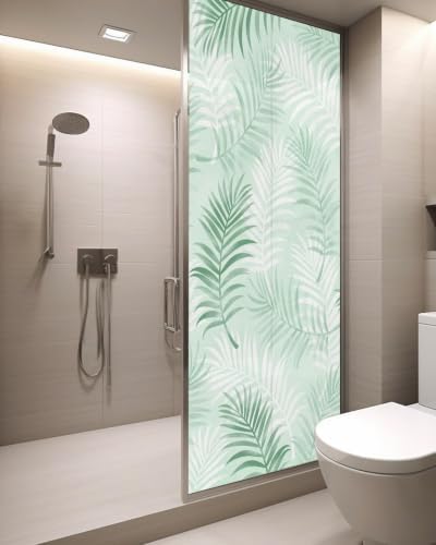 Window Privacy Film Frosted, Light Green Botanical Static Cling Door Window Covering, Summer Palm Leaves Foliage Tropical UV Blocking Windows Film for Office, Hotel, Bedroom, 29.5 x 78.7 Inches - Image 3