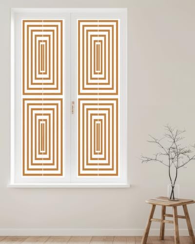 Window Privacy Film Frosted, Burnt Orange Geometric Reusable Static Cling Window Tints, Square Minimalist Modern Heat Control Windows Films for Offices, Balcony, 29.5 x 118 Inches - Image 2