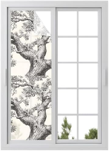 Window Privacy Film Frosted, Vintage Botanical Reusable Static Cling Window Tints, Antique Foliage Tree Rustic Heat Control Windows Films for Offices, Balcony, 29.5 x 118 Inches by Unknown