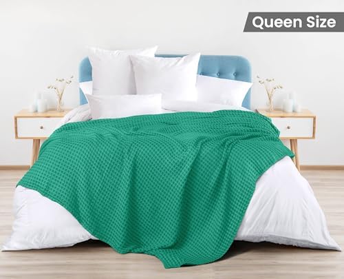 Utopia Bedding 100% Cotton Waffle Blanket Queen Emerald Green, 90x90 Inch - Image 2