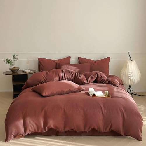 Luxlovery Brick Red Comforter Set Full Dark Rust Bedding Comforter Set Full Solid Blackish Red Soft Breathable Blanket Quilts 3 Piece Bedding Set Women Men Adults Teens by Luxlovery