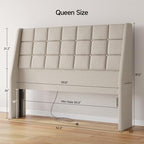 Ergonomic Upholstered Queen Headboard wtih Charging Station Beige - Image 2