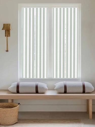Window Privacy Film Frosted, Green Lines Reusable Static Cling Window Tints, Modern Vertical Striped Vintage Minimalist Heat Control Windows Films for Offices, Balcony, 29.5 x 118 Inches - Image 5