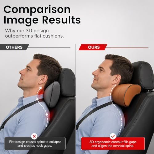 ROWPOZ Ergonomic Memory Foam Car Headrest Pillow, Universal Neck Pillow for Car (Brown) - Image 6