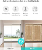 Window Privacy Film Frosted, Taupe Gray Botanical Non-Adhesive Static Cling Window Tint, Vintage Florals Geometric Minimalist Insulated Windows Frosted Films for Living Room, 35.4 x 78.7 Inches - Image 6