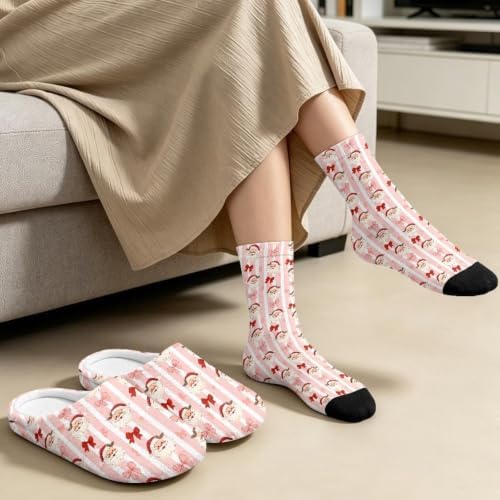 Jeiento Winter Fuzzy Slipper and Crew Socks for Women,Adult Slip-on Close Toe House Slipper,Flat Comfort home Slides - Image 3