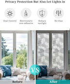 Window Privacy Film Frosted, Grey Botanical Reusable Static Cling Window Tints, Summer Palm Leaves Foliage Tropical Heat Control Windows Films for Offices, Balcony, 29.5 x 118 Inches - Image 6