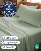 Twin XL 4 Piece Sheet Set - College Dorm Room Essentials - Eucalyptus - Image 2