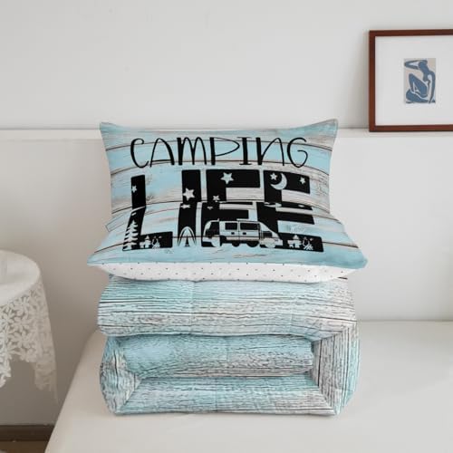 Erosebridal Camper Comforter Set Queen Rustic Farmhouse Camping Bedding Sets for Kids Boys Girls,Rv Bunk Comforter Star Moon Pine Tree Quilt Travel Trailers Accessories for Inside 2 Pillow Cases Blue - Image 6