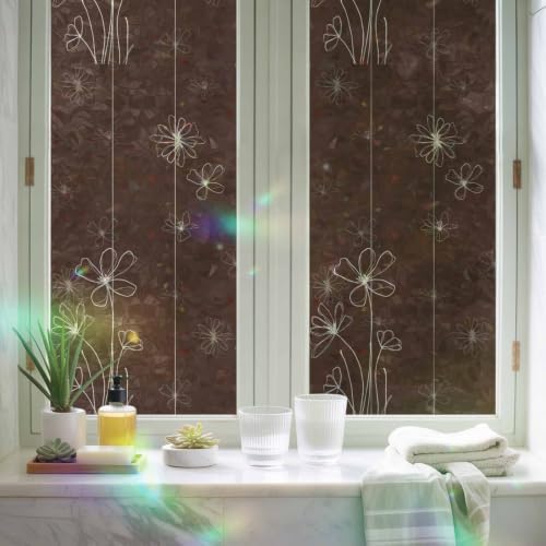 Brown Window Privacy Film Rainbow Static Cling Stain Glass Window Film for Glass Door, Decorative Heat Control UV Blocking Frosted Sunroof Decal Sticker for Car Bathroom Home 35.4"x78.7" Spring Flora - Image 6