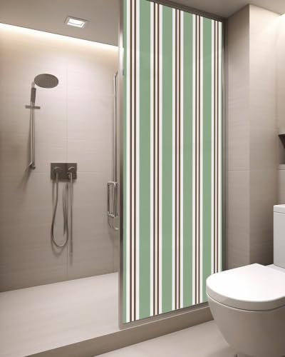 Window Privacy Film Frosted, Green Brown Striped Static Cling Door Window Covering, Modern Farmhouse Vertical Stripes UV Blocking Windows Film for Office, Hotel, Bedroom, 29.5 x 78.7 Inches - Image 3