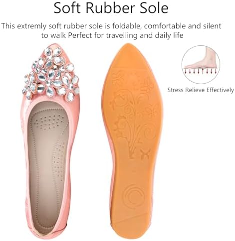 KUNWFNIX Women Ballet Flats Rhinestone Wedding Ballerina Shoes Foldable Sparkly Comfort Slip on Flat Shoes - Image 4