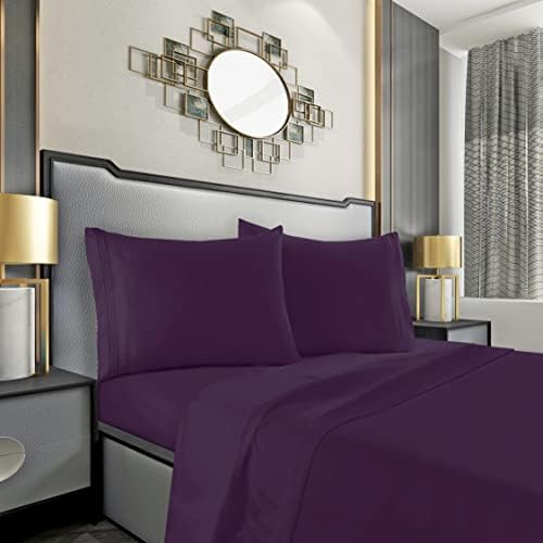 Mocassi Full Sheet Set - Luxury Hotel 1800 Premier Bedding Sheets & Pillowcases - Ultra Soft Breathable & Cooling Bed Sheets - Deep Pocket - Wrinkle Resistant - 4 Piece Set - Full, Purple - Image 2