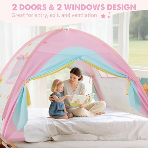 Twin Bed Tent for Kids, Twin Size Bed Canopy with Star Lights, Privacy Space Blackout Sleeping Tents, Indoor Breathable Portable Bunk Bed Tent for Boys and Girls, Rainbow - Image 3