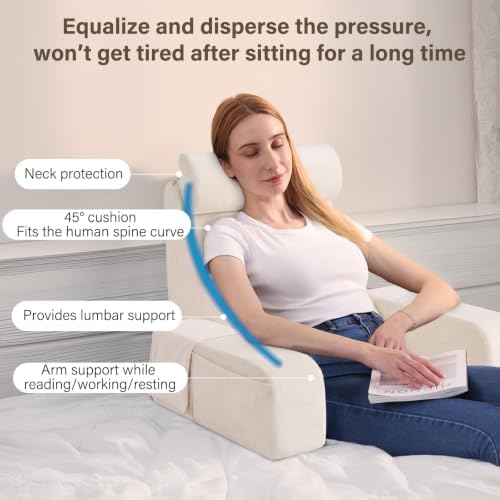 ENITYA 19" Reading Pillow for Bed with Firm Back Support & Big Pockets - Image 2