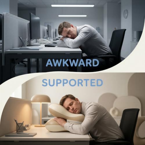 Cream Inflatable Multipurpose Travel Pillow, Steady Neck Support Nap Pillow for Desk, Portable PVC Sleeping Aid for Office, Classroom, Car, Train, Airplane, 12.2 x 12.2 x 14 in / 31 x 31 x 36 cm - Image 3