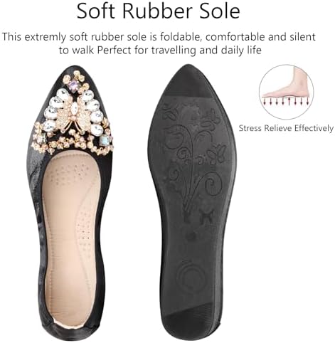 KUNWFNIX Women Ballet Flats Rhinestone Wedding Ballerina Shoes Foldable Sparkly Comfort Slip on Flat Shoes - Image 4