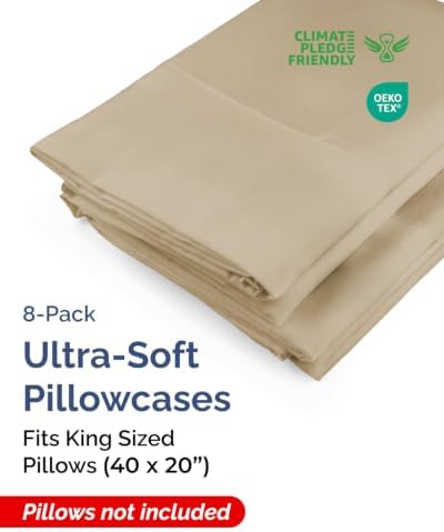 King Pillow Cases - 8 Pack Super Soft Pillowcase Covers - 20" x 40" (Beige) - Image 2