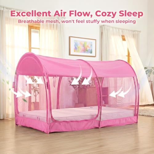 LEEDOR® Bed Tent Dream Tent Bed Canopy Shelter Cabin Sleeping Tent Indoor Bed Curtain Pop Up Privacy Warm Breathable with 4 Doors Twin/Full/Queen for Kids and Adult (Mattress Not Included) - Image 4