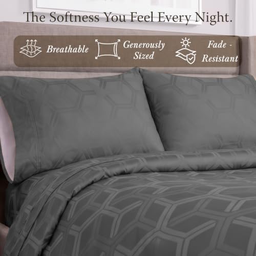 Threadmill 600TC Cotton King Pillowcases, Sateen, Jacquard, Dark Grey - Image 3