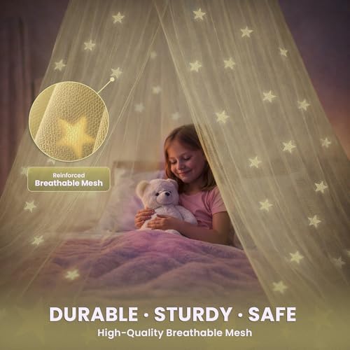 Bollepo Yellow Bed Canopy for Girls with Glowing Stars - Princess Yellow Baby Canopy for Bed, Netting Room Decor, Ceiling Tent, Canopy | Single, Twin, Full, Queen Size Kids Bed - Image 4