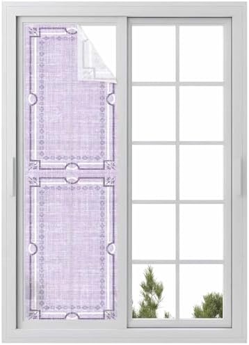 Window Privacy Film Frosted, Lavender Purple Botanical Reusable Static Cling Window Tints, Vintage Florals Geometric Minimalist Heat Control Windows Films for Offices, Balcony, 29.5 x 118 Inches by Unknown