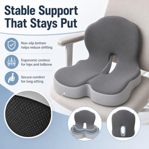 Celnva Orthopedic Seat Cushion – L-Shaped Lumbar Support Memory Foam Comfort for Long Sitting, Ergonomic Support for Office Chair, Wheelchair, Car & Travel (Black) - Image 3