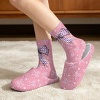 Jeiento Winter Fuzzy Slipper and Crew Socks for Women,Adult Slip-on Close Toe House Slipper,Flat Comfort home Slides - Image 2