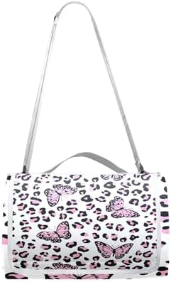 MNSRUU Picnic Blanket Waterproof Foldable, Pink Leopard Butterfly Large Outdoor Picnic Beach Camping Blanket Travel Mat, Shoulder Strap Tote, Rectangle 57x59in - Image 7