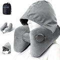 Sunany Travel Neck Pillow for Airplane Pillow Comfortably Supports Head, Neck and Chin, Inflatable Travel Pillow with Soft Velour Cover and Portable Drawstring Bag (Dark Black, H-Shape) by Sunany
