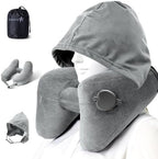 Sunany Travel Neck Pillow for Airplane Pillow Comfortably Supports Head, Neck and Chin, Inflatable Travel Pillow with Soft Velour Cover and Portable Drawstring Bag (Dark Black, H-Shape) by Sunany