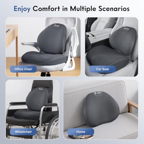 FLORICH Seat Cushion and Lumbar Support Pillow for Office Chair Car, Ergonomic Memory Foam Back Support for Office Gaming Chair Driving Seat Wheelchair, Relieves Neck, Back & Sciatica Pain – Gray - Image 6