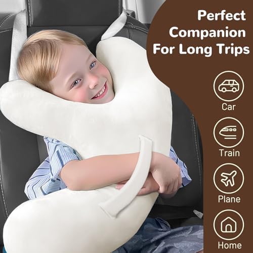Car Travel Pillow for Kids and Adults, Y-Shaped Plush Neck Support for Sleeping, Comfortable Travel Headrest Cushion for Car, Airplane, Long Trips, Office Naps (White) - Image 6