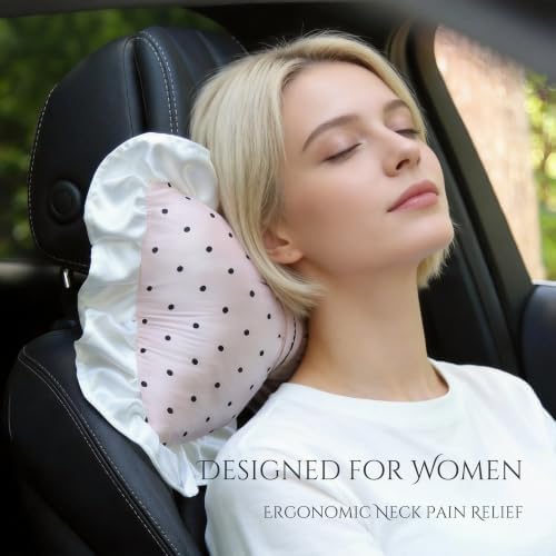 Bow Car Headrest Neck Pillow, Polka Dot Car Accessories, 2-Pack, Pink - Image 2
