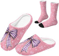 Jeiento Women's Fuzzy Slippers and Sock Set Warm Cozy Memory Foam House Shoes Soft Slip-on Slides Spa Slippers for Hotel by Jeiento