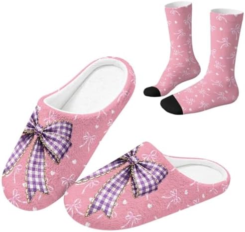 Jeiento Women's Fuzzy Slippers and Sock Set Warm Cozy Memory Foam House Shoes Soft Slip-on Slides Spa Slippers for Hotel by Jeiento