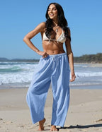 TARSE Womens Linen Wide Leg Striped Pants Casual Barrel Palazzo Harem Pants - Image 2