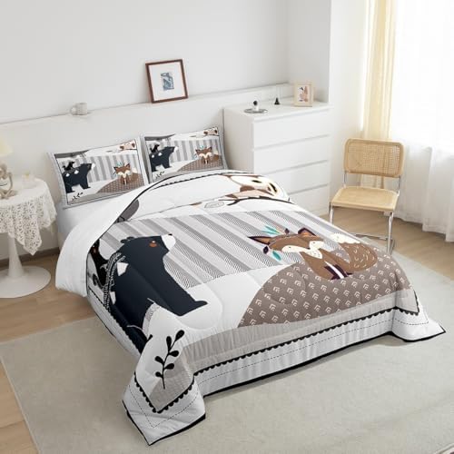 Castle Fairy Cute Animal Bedding Set Full Size,Bear Owl Fox & Plant Comforters for Girls & Teens,Indian Style Down Comforter with 2 Pillowcases - Image 5