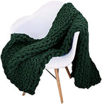 Chunky Knit Throw Blanket Chenille Yarn Soft Cozy Bulky Knitted Blanket for Sofa Bed Chair Large Hand Made Boho Home Decor Emerld Green 32x32 by Unknown